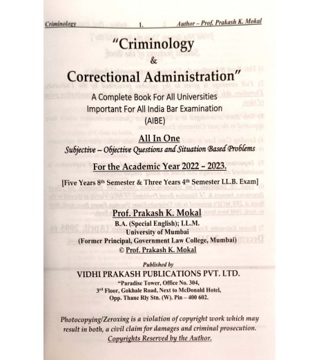 Criminology SYBSL and SYLLB  Sem 4 Prakash Mokal Law Books LLB Sem 4 - SchoolChamp.net