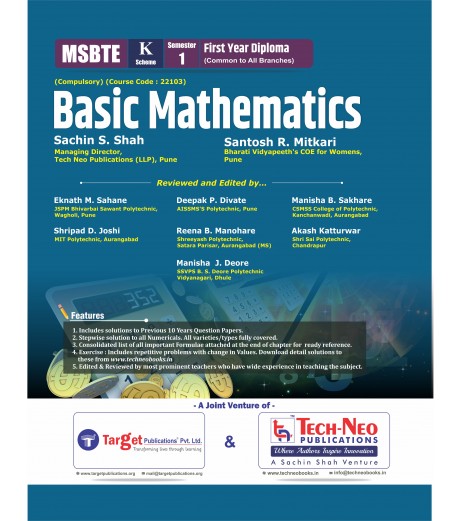 Basic Mathematics K Scheme MSBTE First Year Sem 1 Tech-Neo Publication-Maharashtra Edition