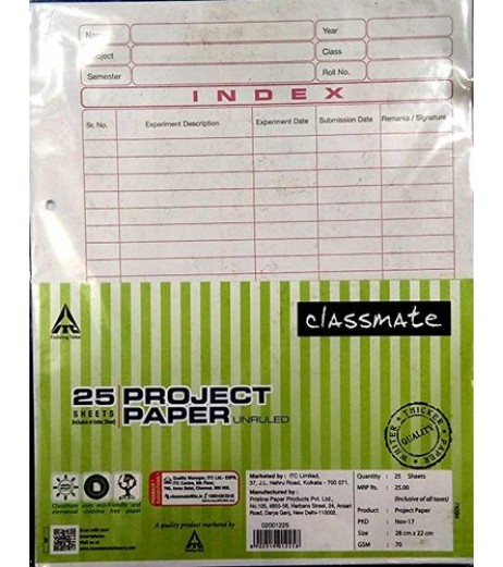 Classmate Project Paper of 50 Sheets 22 x 28 cm  70 GSM One Side Ruled Paper Products - SchoolChamp.net