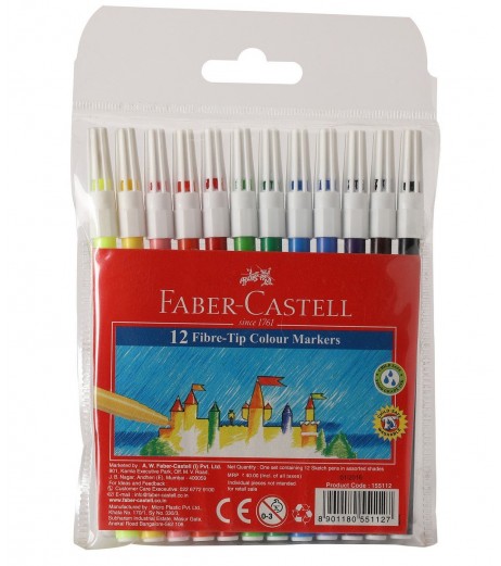 Faber-Castell Sketch Pens 12 Fiber-Tip  Colour Markers Colours and Brushes - SchoolChamp.net