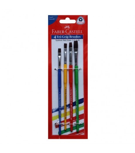 Faber Castell Tri-Grip Flat Synthetic Hair Paint Brushes (Pack of 4) Colours and Brushes - SchoolChamp.net
