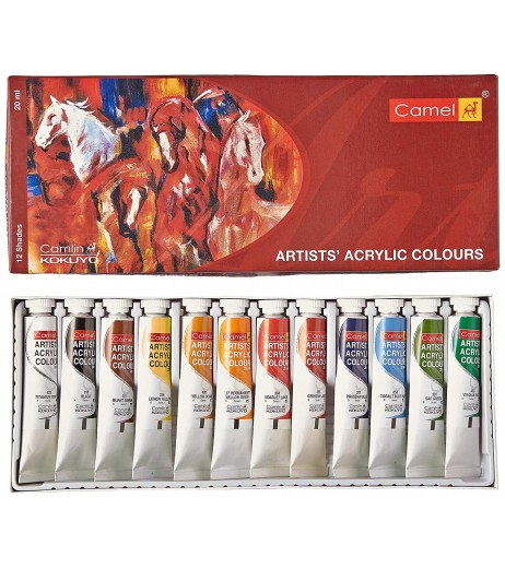 Acrylic Colour Box 20ml Tubes 1 Pack with 12 Shades Colours and Brushes - SchoolChamp.net