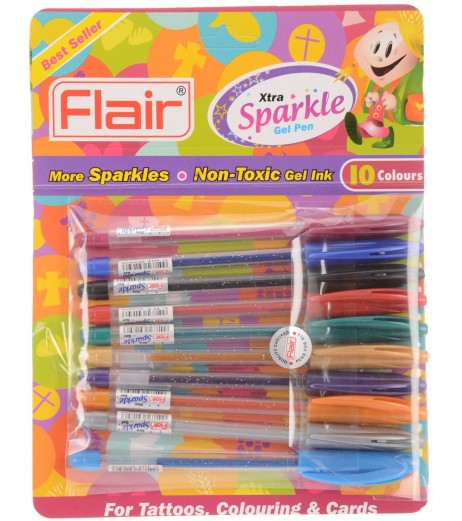 Gliter Gel Pen Extra Sparkle  1 Pack with 10 Units Colours and Brushes - SchoolChamp.net