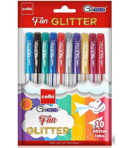 Gliter Gel Pen Geltech 1 Pack with 10 Units Colours and Brushes - SchoolChamp.net