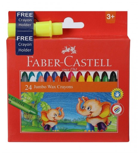 Jumbo Crayons 1 Pack with  24 Assorted Shades (Free Crayon Holder) Colours and Brushes - SchoolChamp.net