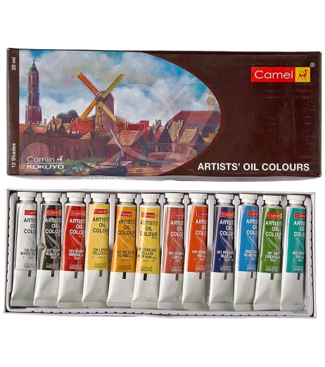 Oil Colour Box 20ml Tubes 1 Pack with 12 Shades Colours and Brushes - SchoolChamp.net