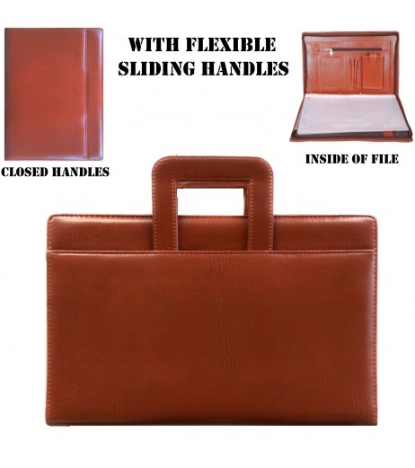 Leatherite file Flexible sliding handles Brown colour Page size - FS 20 leafs Documents Bag Folders - SchoolChamp.net