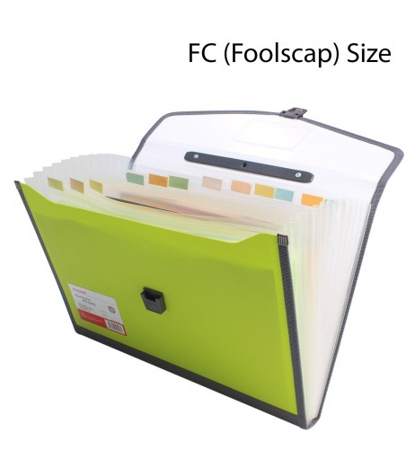 Plastic expanding folder 13 Pockets FC Size Green Pocket Portable Files - SchoolChamp.net