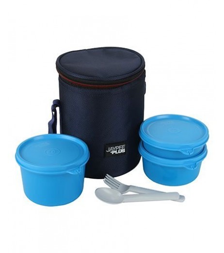 Lunchbox Plastic Multi Decker Set of 3 Blue Lunch Box - SchoolChamp.net