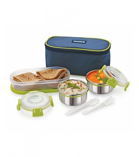Lunchbox Stainless Steel With Case Set of 3 Green Lunch Box - SchoolChamp.net