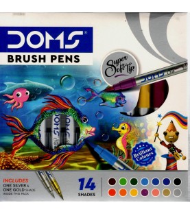 DOMS Brush Pen 14 Shades Includes 1 Silver and 1 Gold with Free Canson Montval 5 Sheets