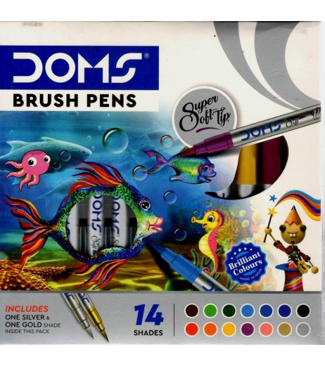 DOMS Brush Pen 14 Shades Includes 1 Silver and 1 Gold with Free Canson Montval 5 Sheets  - SchoolChamp.net