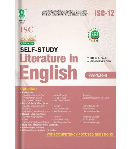 Isc English Guide Book Evergreen ISC Self- Study Literature in English Part-II Class 12 for ...